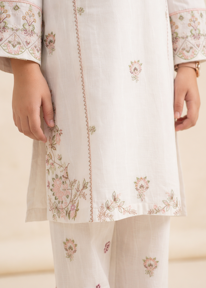 Embroidered White Cotton Girls Kurta Pajama Online in UK USA Canada