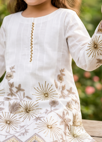Embroidered White Cotton Kurta Pajama for Girls Online in UK USA Canada