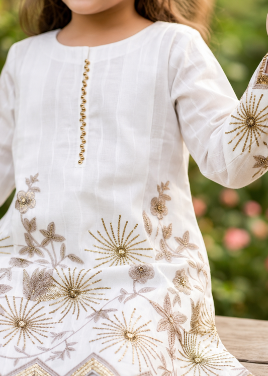 Embroidered White Cotton Kurta Pajama for Girls Online in UK USA Canada
