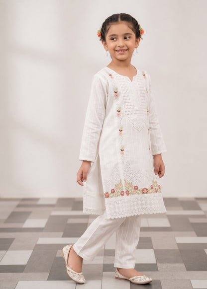 Embroidered White Cotton Kurta Pajama Set Online in UK USA Canada