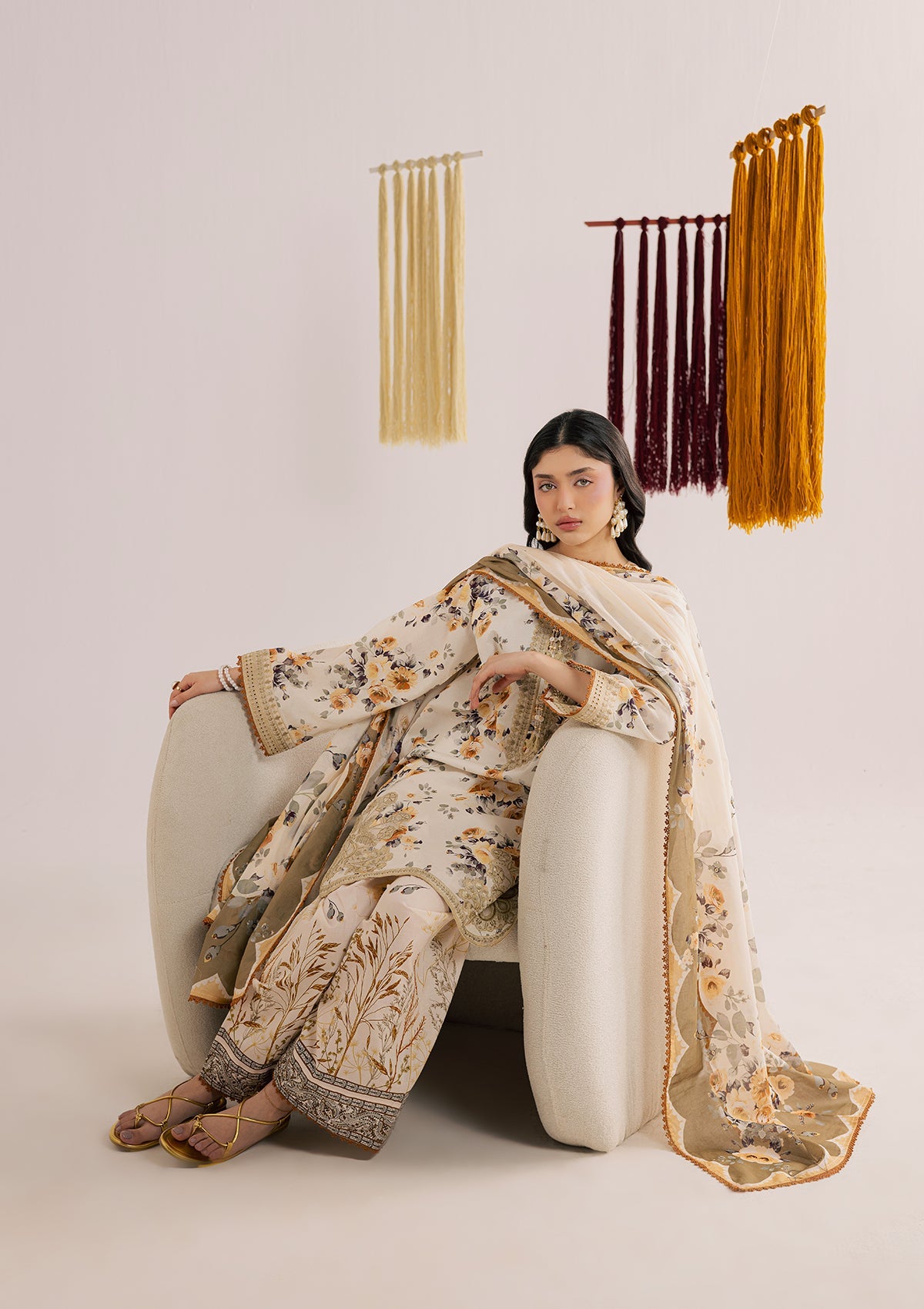 Embroidered White Lawn Farshi Shalwar Set Online in UK USA Canada