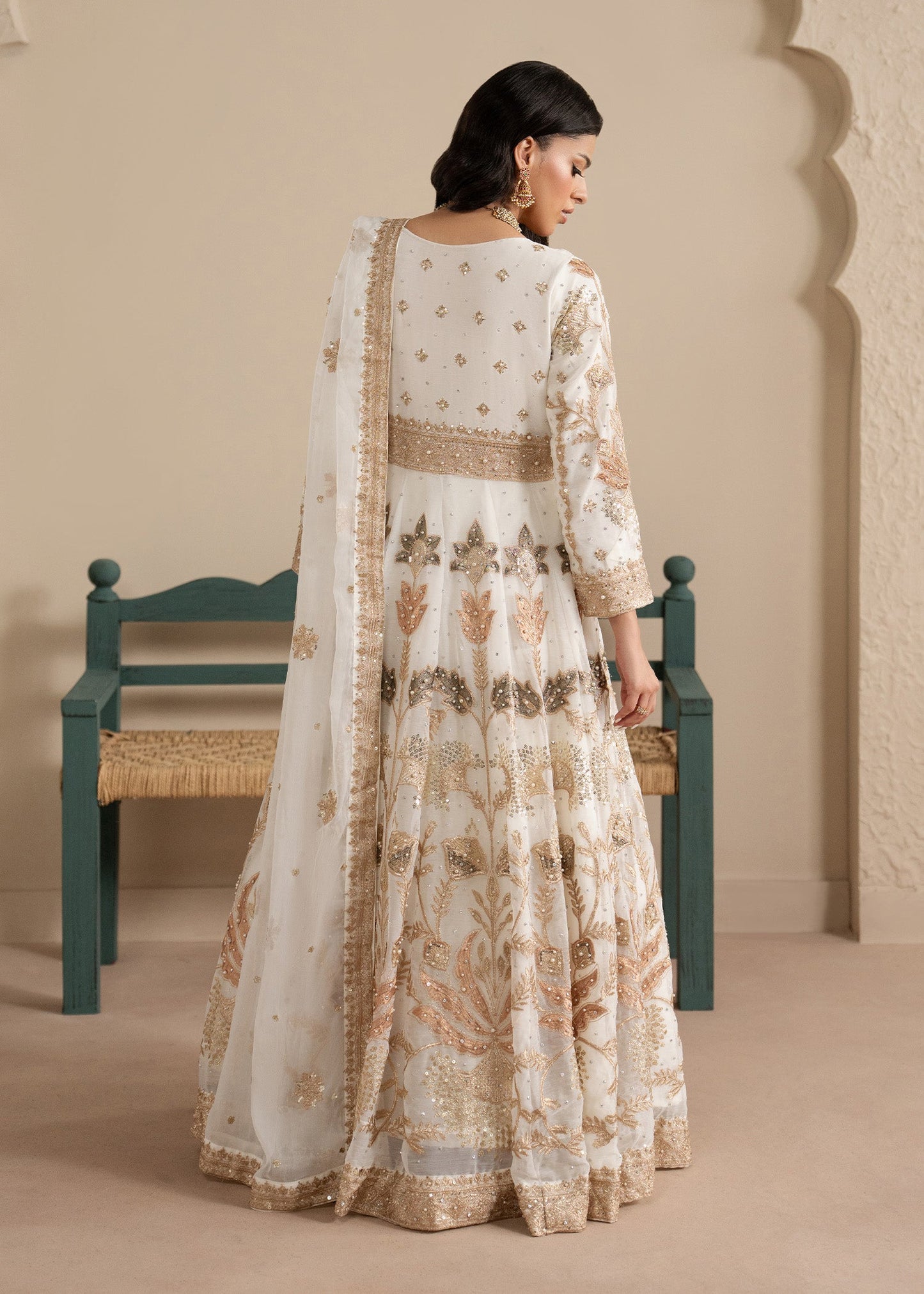 Embroidered White Maxi Chiffon Dress Online in Dubai DXB UAE Abudhabi Meena Bazaar