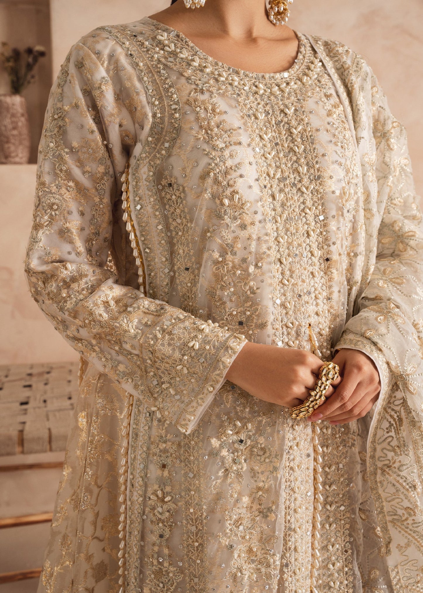 Embroidered White Net Salwar Suit Online in Dubai DXB UAE Abudhabi Meena Bazaar