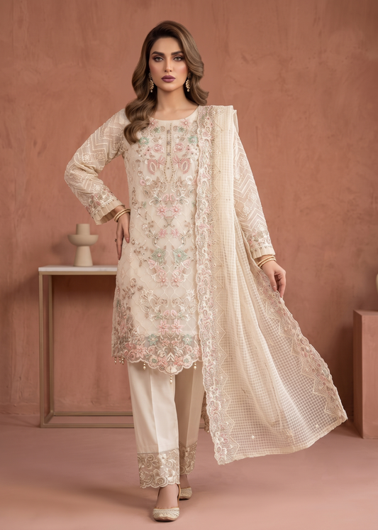 Embroidered White Organza Pakistani Suit Online in KSA Riyadh Saudi Arabia Oman Bahrain Qatar