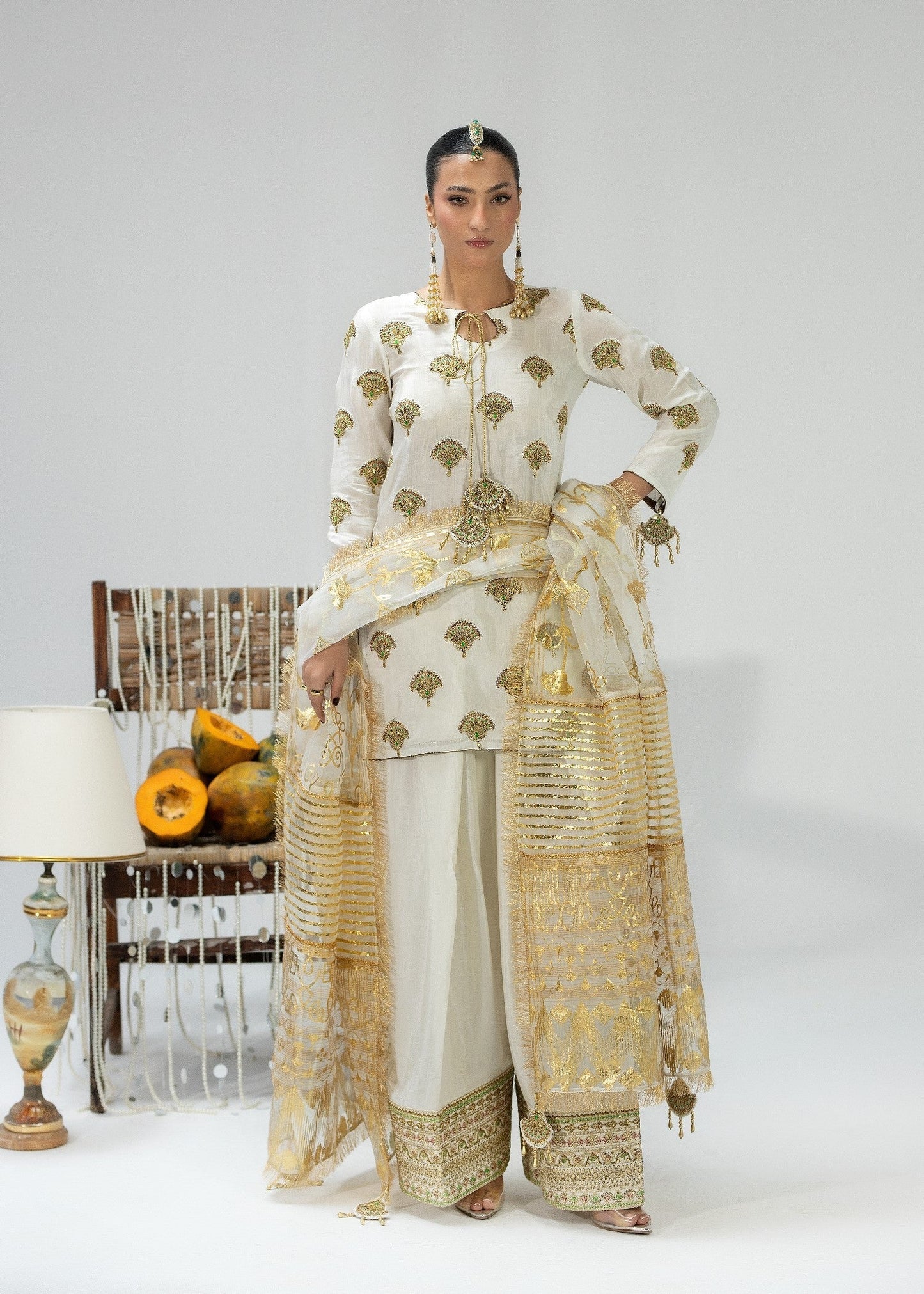 Embroidered White Raw Silk Farshi Shalwar Online in Dubai DXB UAE Abudhabi Meena Bazaar