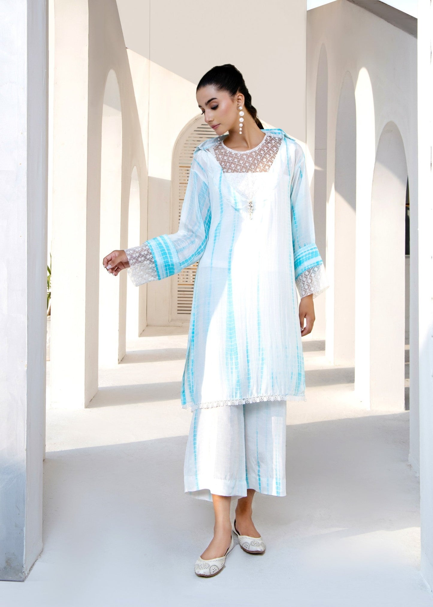 Embroidered White Raw Silk Two Piece Suit Online in Dubai DXB UAE Abudhabi Meena Bazaar