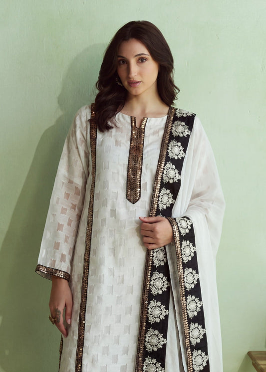 Embroidered White Tussar Silk Pakistani Suit Online in Sri Lanka India Australia
