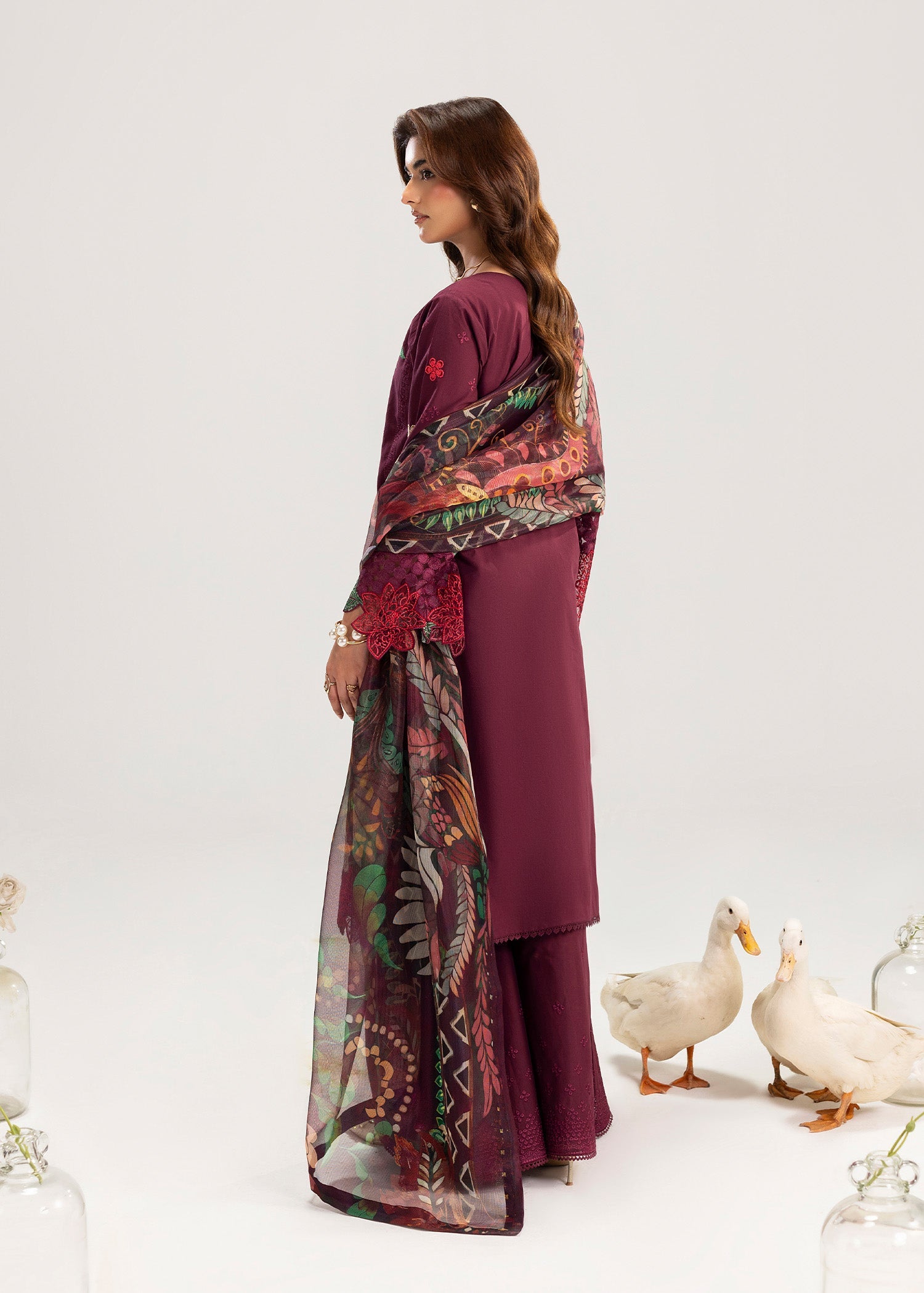 Embroidered Wine Lawn 3 Piece Suit Online in Dubai DXB UAE Abudhabi Meena Bazaar