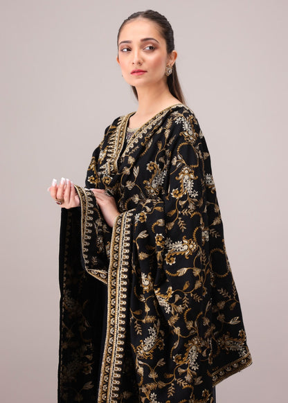 Embroidered Winter Shawl Black Dhanak Online in Sri Lanka India Australia