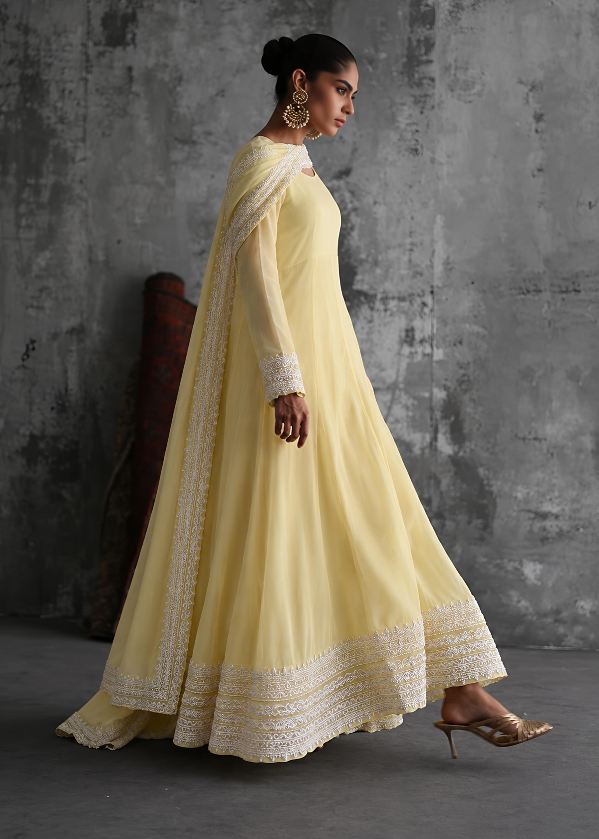 Embroidered Yellow Chiffon Suit with Dupatta Online in Dubai DXB UAE Abudhabi Meena Bazaar