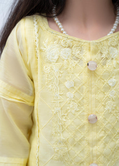 Embroidered Yellow Cotton Kids Partywear Suit Online in Sri Lanka India Australia