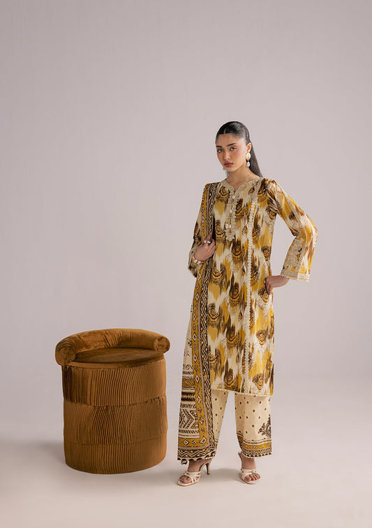 Embroidered Yellow Orange Lawn Kurta Pajama Online in Dubai DXB UAE Abudhabi Meena Bazaar