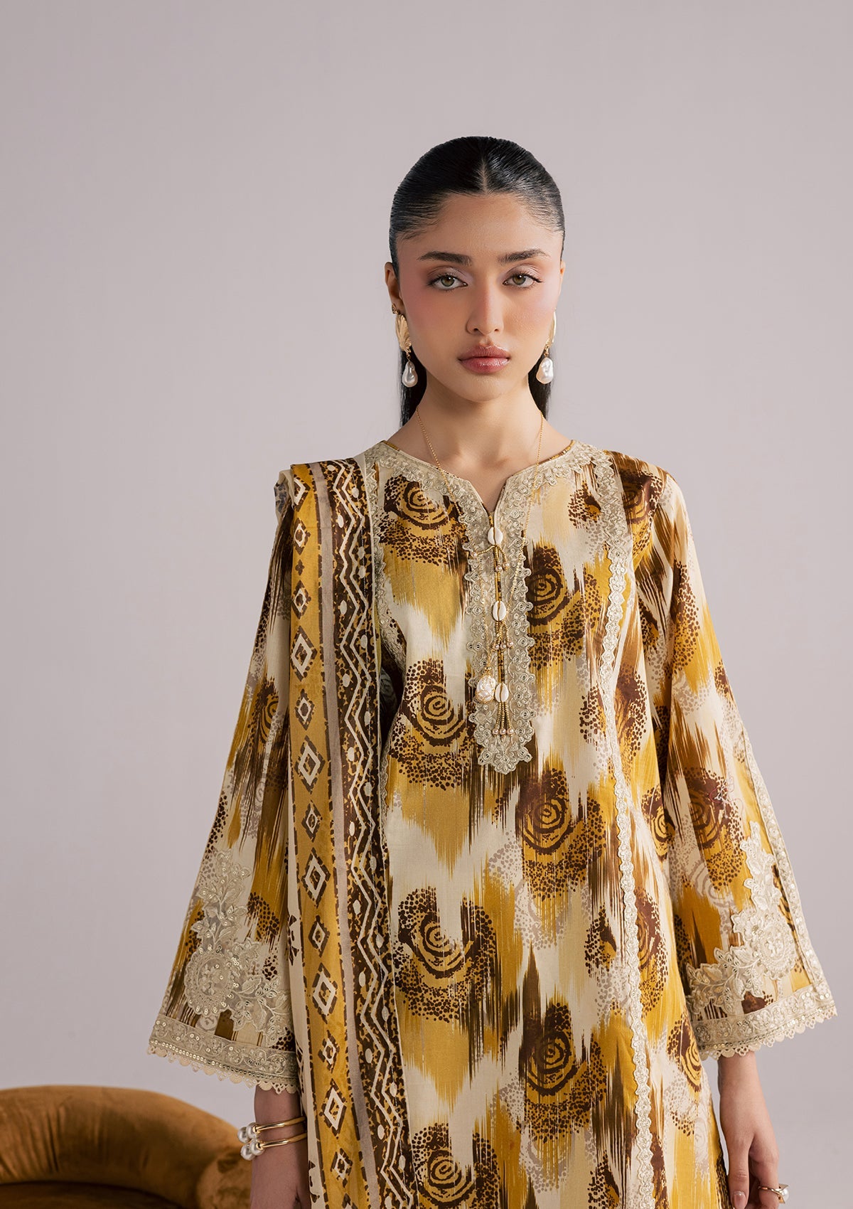 Embroidered Yellow Orange Lawn Salwar Kameez Online in KSA Riyadh Saudi Arabia Oman Bahrain Qatar