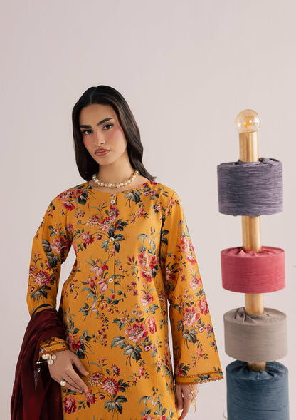 Embroidered Yellow-Orange Lawn Salwar Kameez Online in KSA Riyadh Saudi Arabia Oman Bahrain Qatar