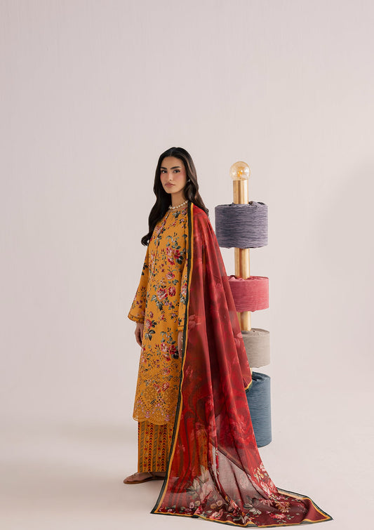 Embroidered Yellow-Orange Lawn Suit for Women Online in Dubai DXB UAE Abudhabi Meena Bazaar