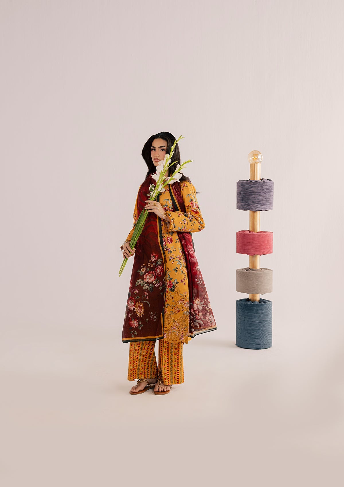 Embroidered Yellow-Orange Lawn Suit for Women Online in Dubai UAE Abudhabi Ajman Sharjah