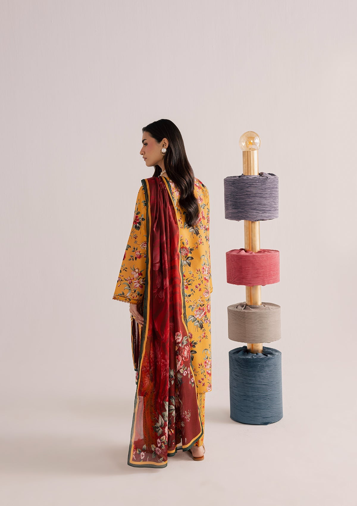 Embroidered Yellow-Orange Lawn Suit with Straight Trouser Online in Sri Lanka India Australia