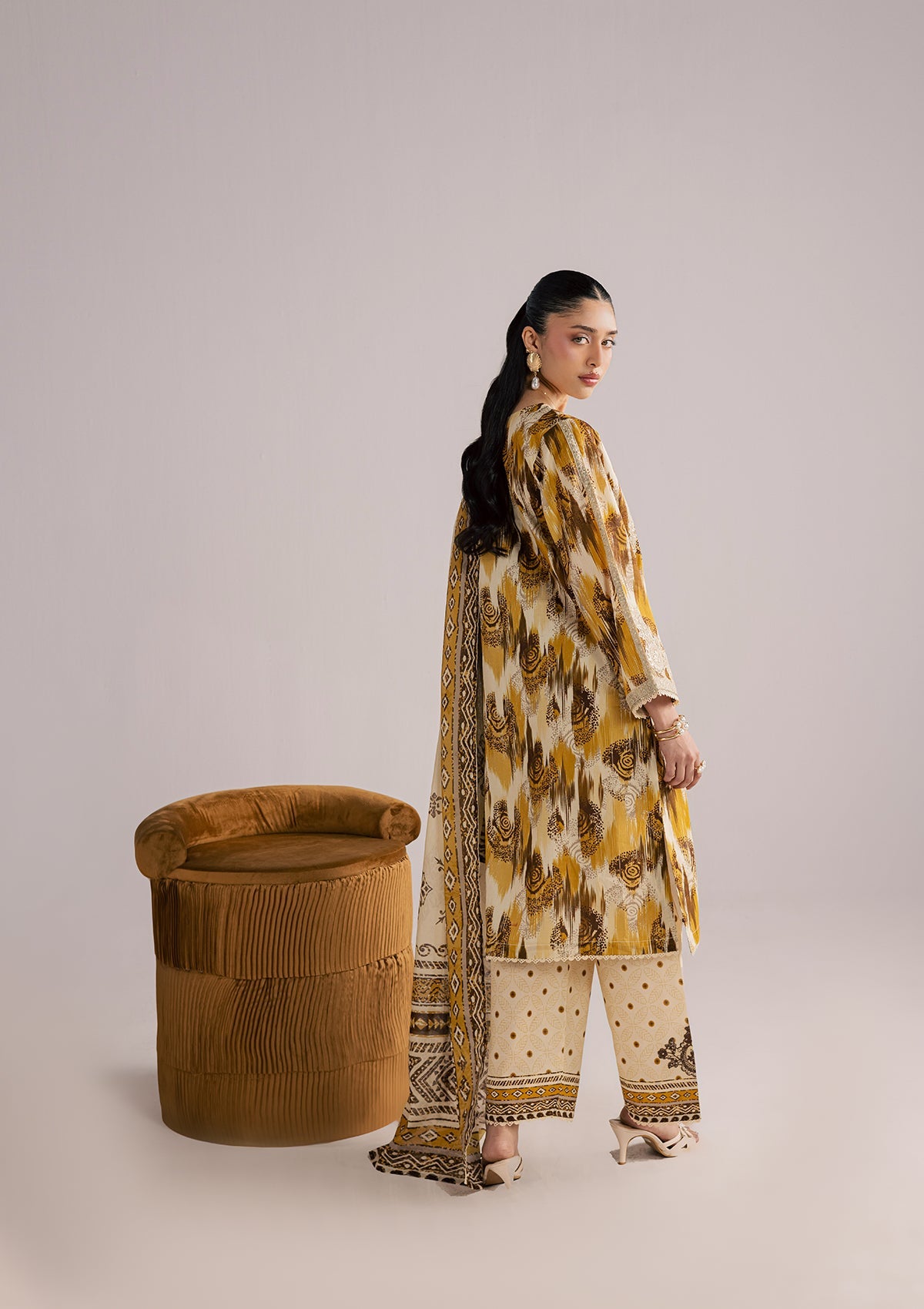 Embroidered Yellow Orange Lawn Summer Suit Online in Sri Lanka India Australia