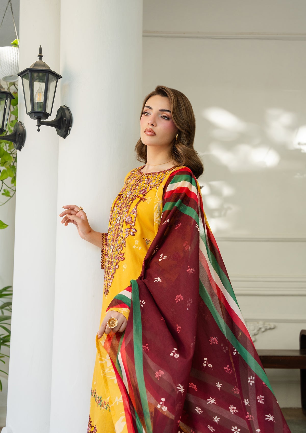 Embroidered Yellow-Orange Pakistani Suit Online in Dubai DXB UAE Abudhabi Meena Bazaar