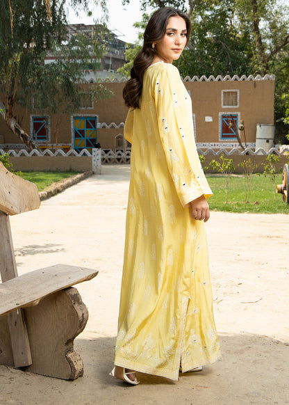 Embroidered Yellow Raw Silk Capri Suit with Chiffon Dupatta Online in Dubai DXB UAE Abudhabi Meena Bazaar