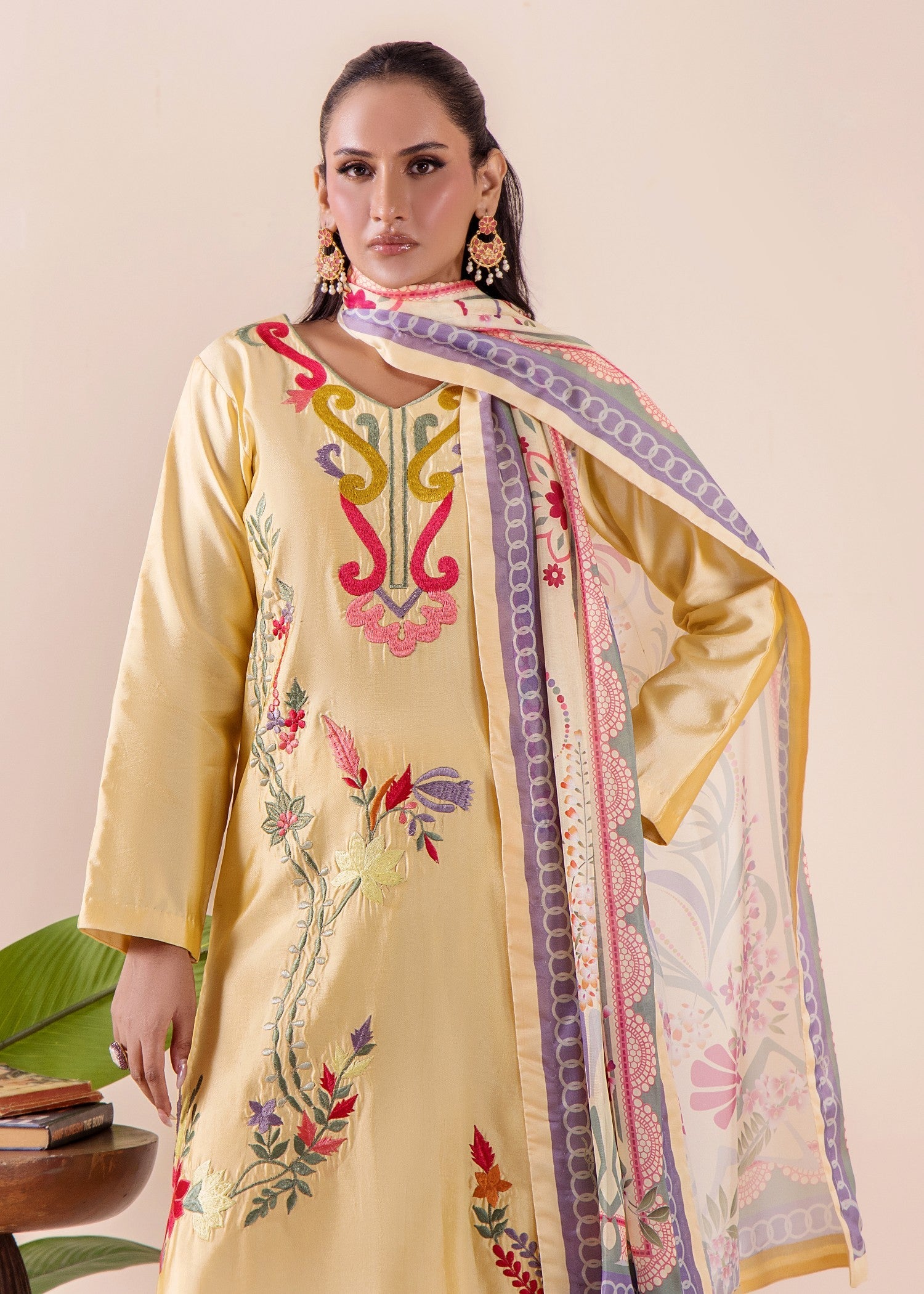 Embroidered Yellow Silk Designer Salwar Suit Online in Dubai DXB UAE Abudhabi Meena Bazaar