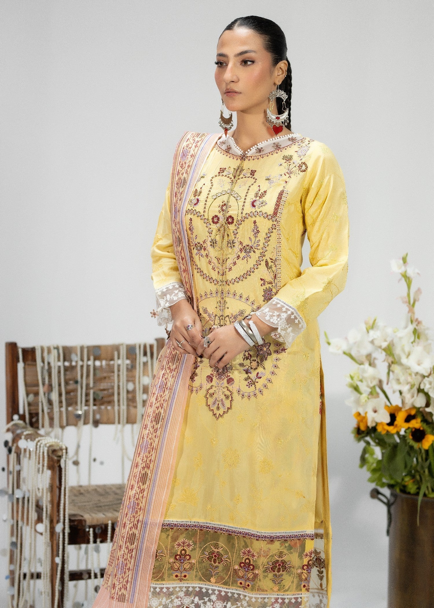Embroidered Yellow Silk Party Wear Suit Online in Sri Lanka India Australia