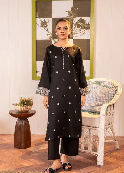 Black Embroidered Cotton Kurta Set