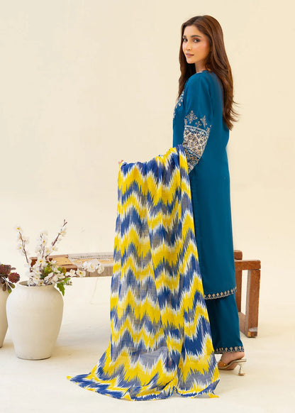 Teal Embroidered Camric Cotton Kurta Set with Dupatta