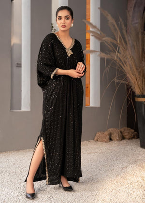 Black Embroidered Chiffon Kaftan