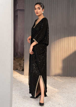 Black Embroidered Chiffon Kaftan