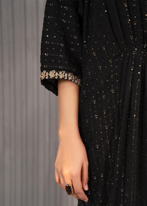 Black Embroidered Chiffon Kaftan