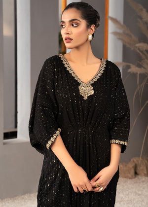 Black Embroidered Chiffon Kaftan