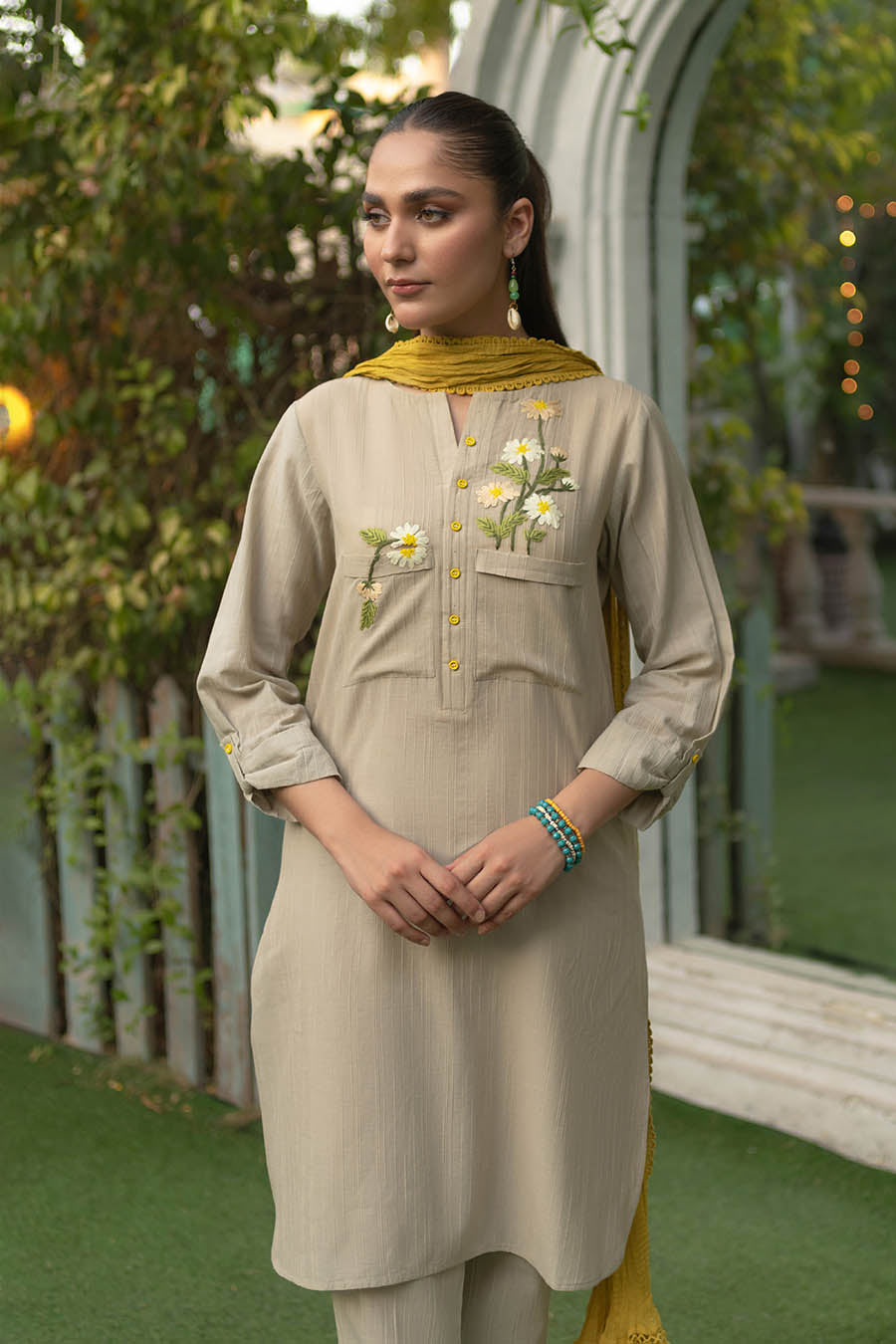 Readymade Hand Embroidered Pure Cotton Kurta Set with Dupatta