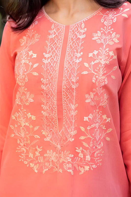 Coral Embroidered Kurta Pant Set