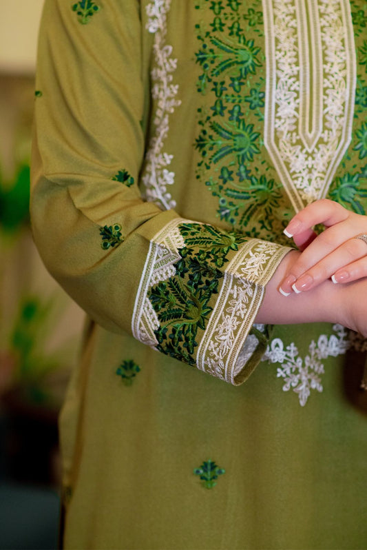 Embroidered Forest Green Kurta
