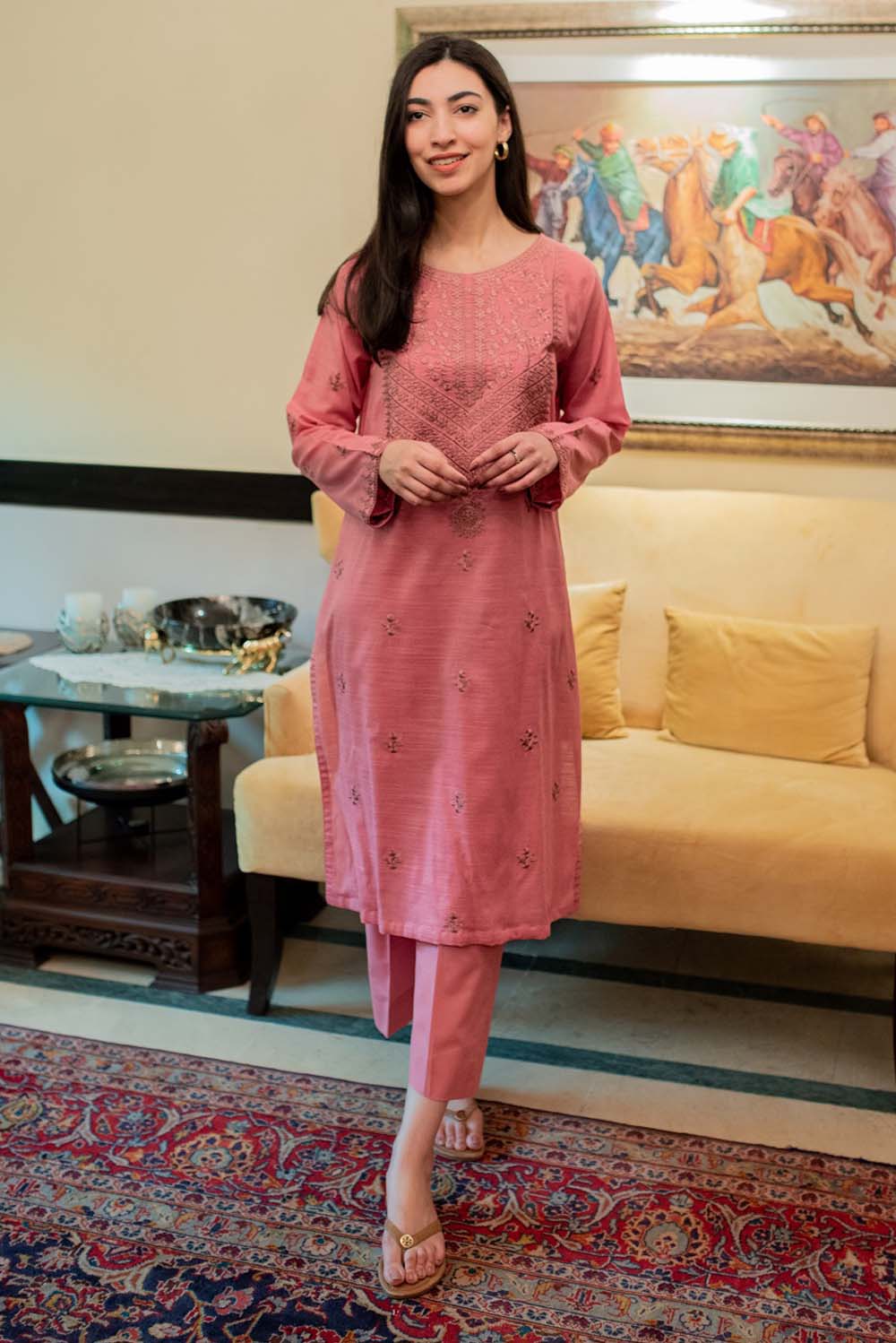 Embroidered Lawn Kurta with Straight Pants