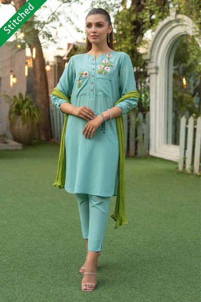 Readymade Hand Embroidered Pure Cotton Kurta Set with Dupatta