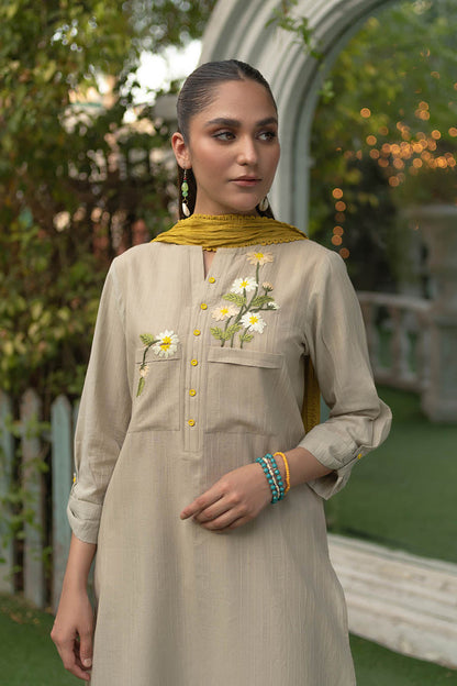 Readymade Hand Embroidered Pure Cotton Kurta Set with Dupatta