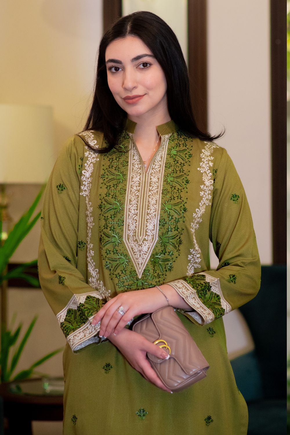 Embroidered Forest Green Kurta