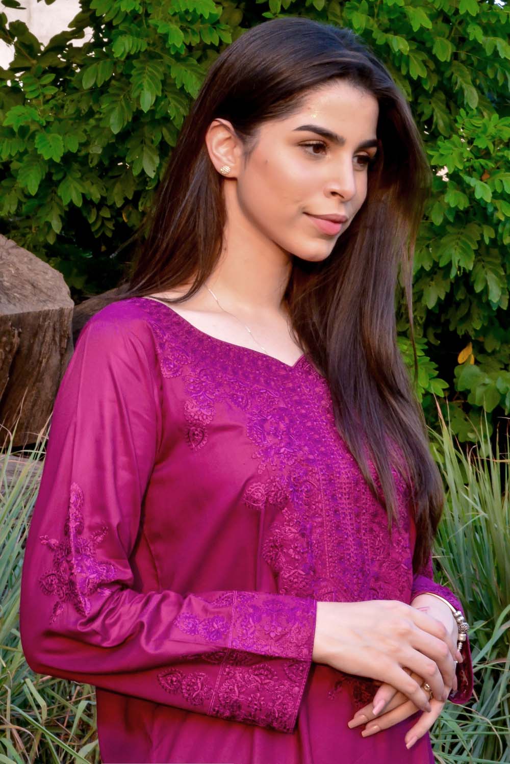 Plum Embroidered Kurta with Straight Pants