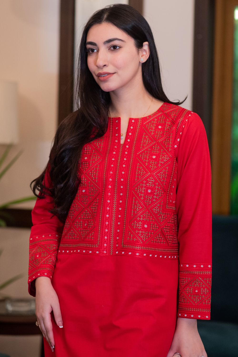 Red Kurta with Trousers