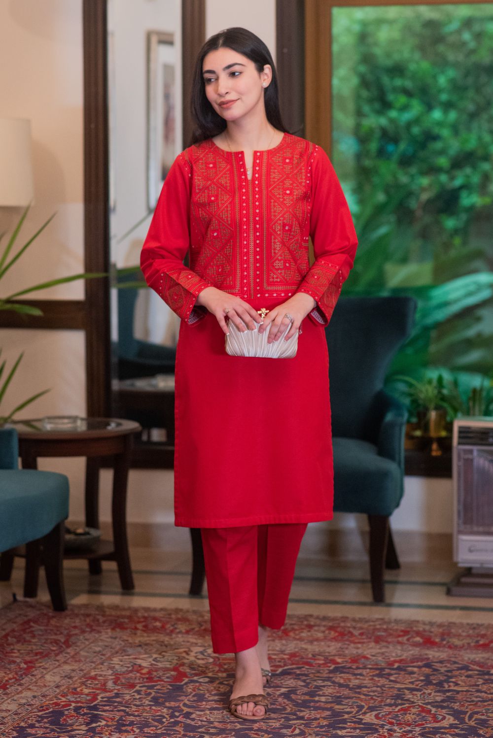 Red Kurta with Trousers