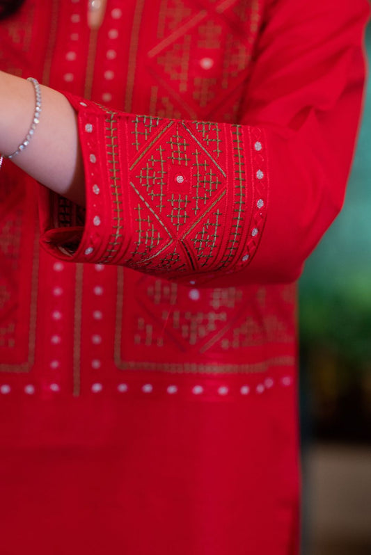 Red Kurta with Trousers