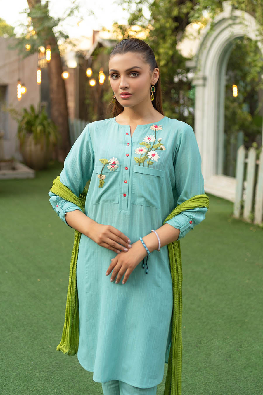 Readymade Hand Embroidered Pure Cotton Kurta Set with Dupatta