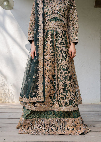 Emerald Gold Embroidered Net Maxi Dress Online in Dubai DXB UAE Abudhabi Meena Bazaar