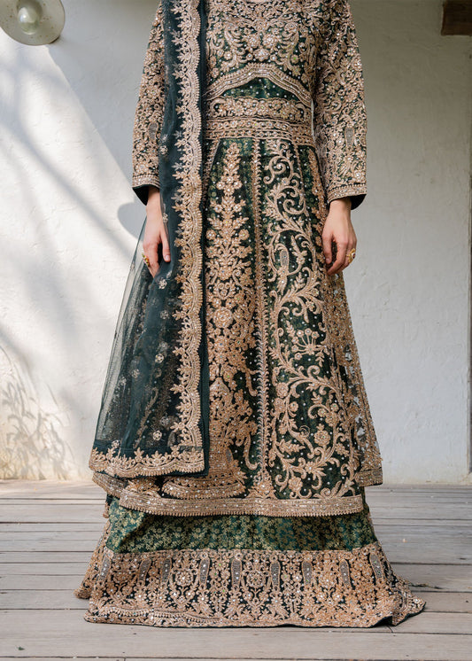 Emerald Gold Embroidered Net Maxi Dress Online in Dubai DXB UAE Abudhabi Meena Bazaar
