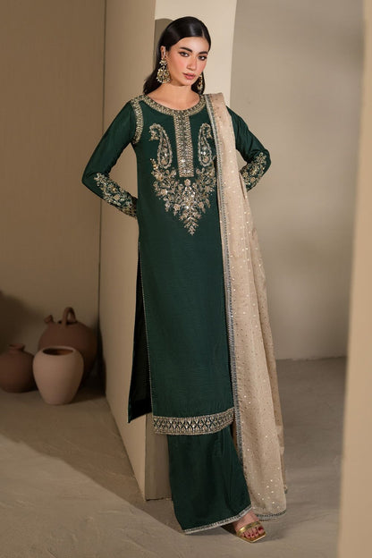 Emerald Green Embellished Raw Silk Festive Suit Online in Dubai UAE Abudhabi Ajman Sharjah