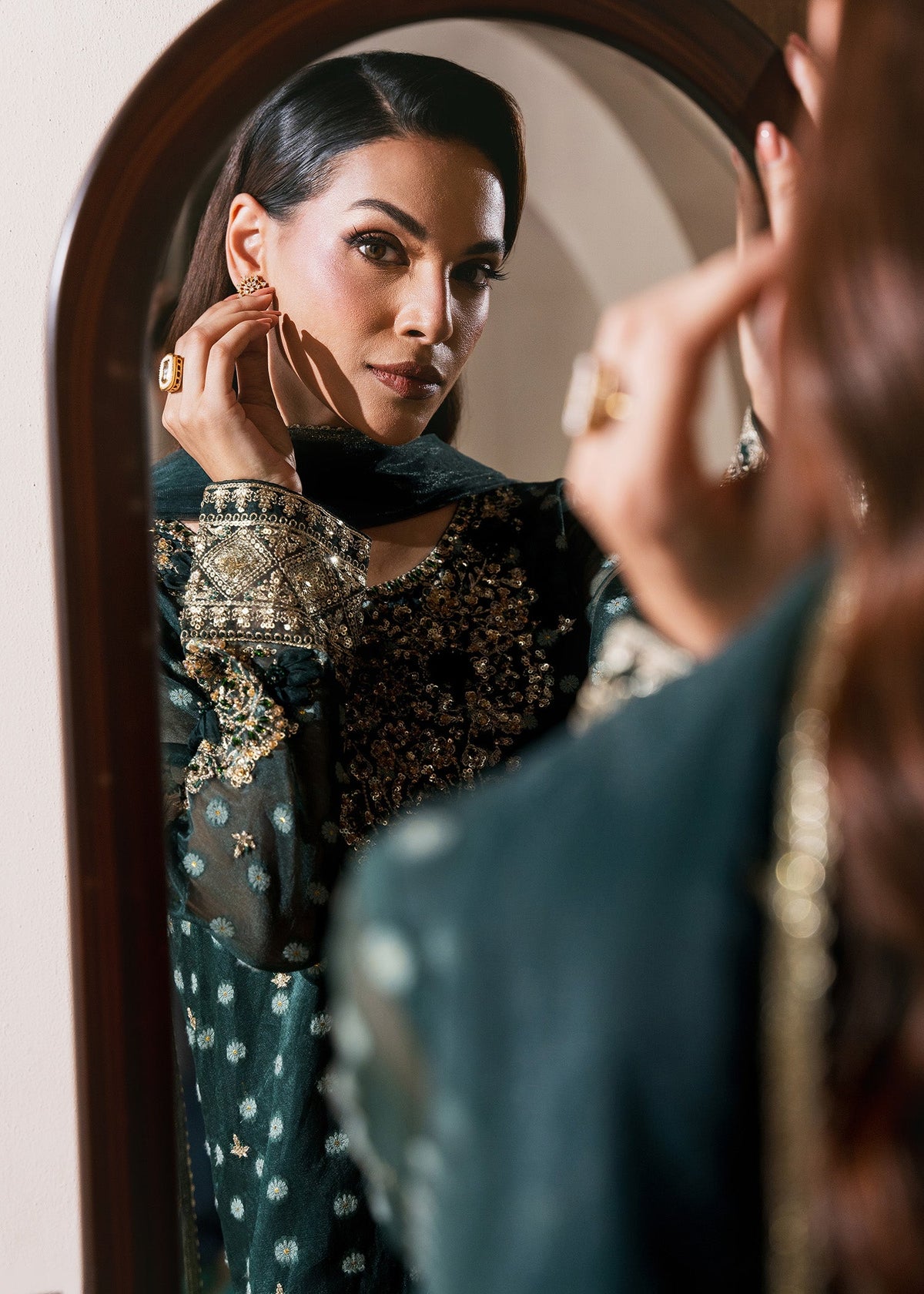 Emerald Green Embroidered Organza Sharara Online in Dubai DXB UAE Abudhabi Meena Bazaar