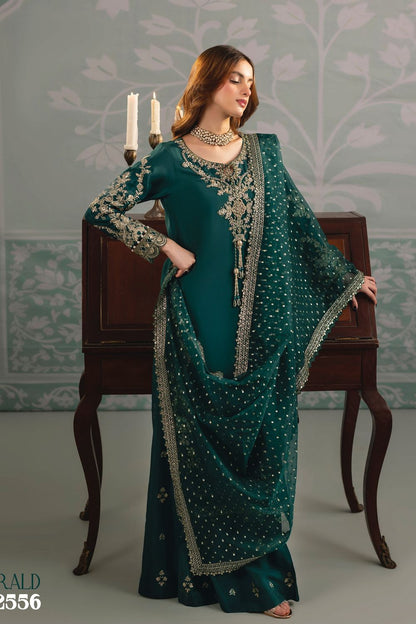 Emerald Raw Silk Hand Embellished Partywear Suit Online in Dubai UAE Abudhabi Ajman Sharjah