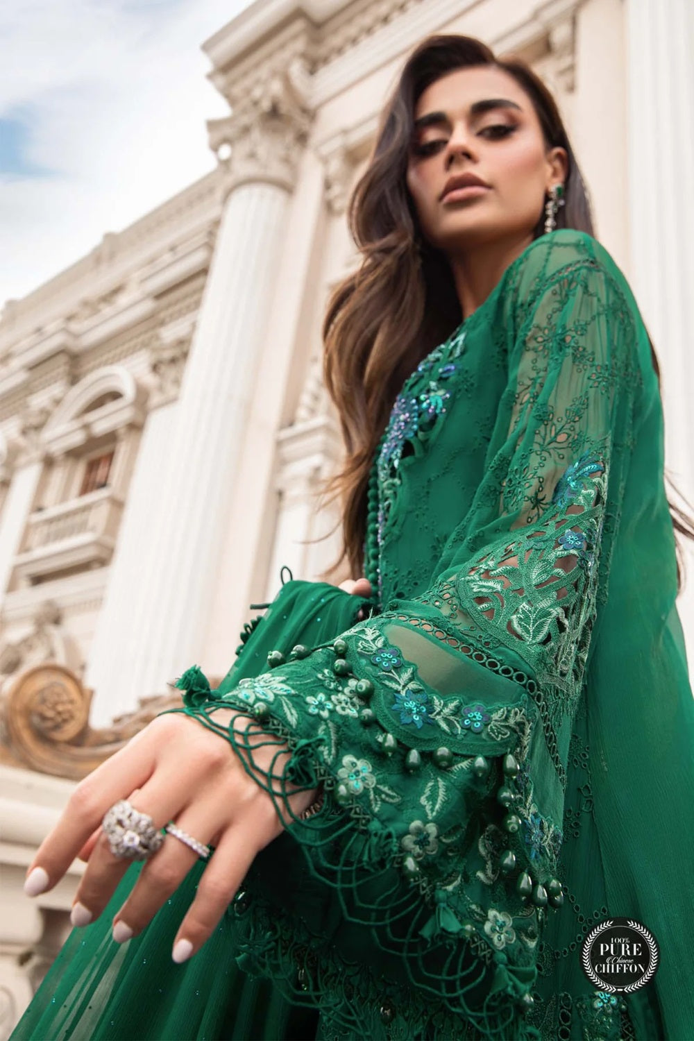 Emerald Green Chiffon Chikankari Suit